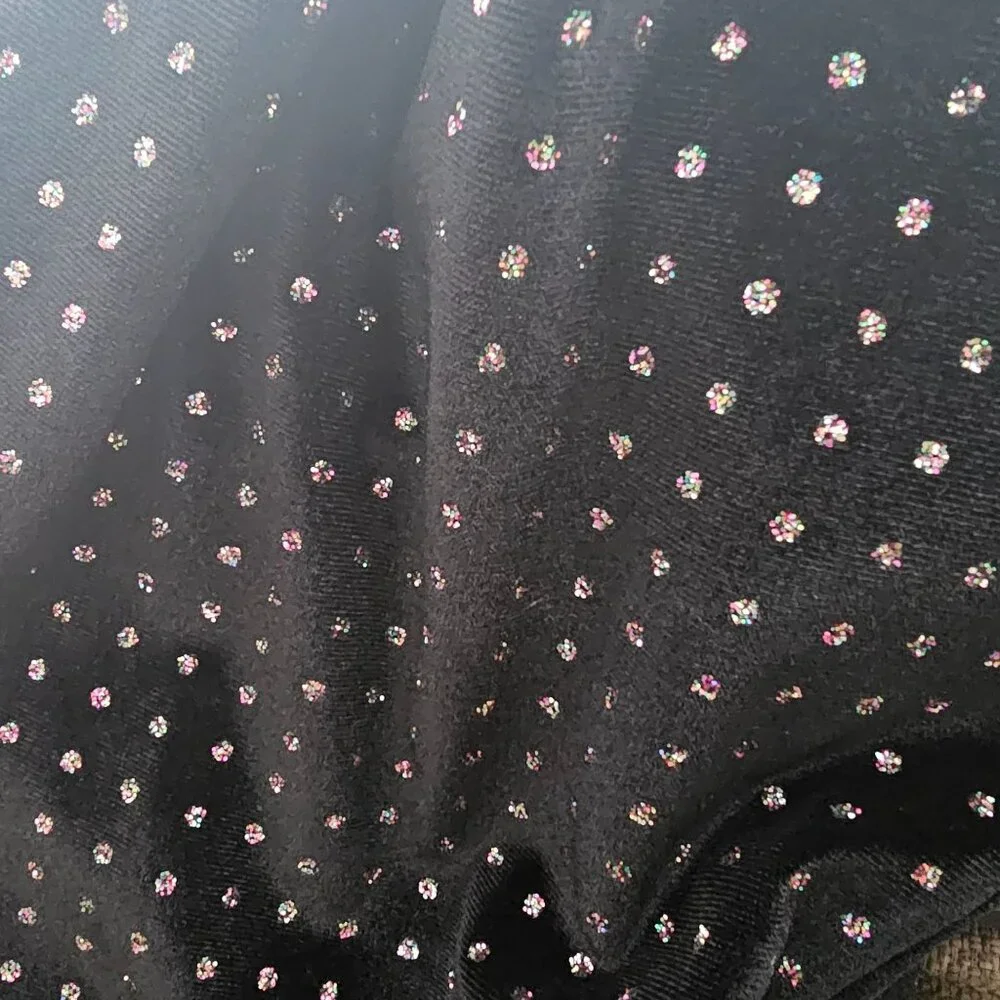 Candie's Black Velvet Sparkly Polka Dot Keyhole Back Halter Dress Women's Large - Picture 10 of 10
